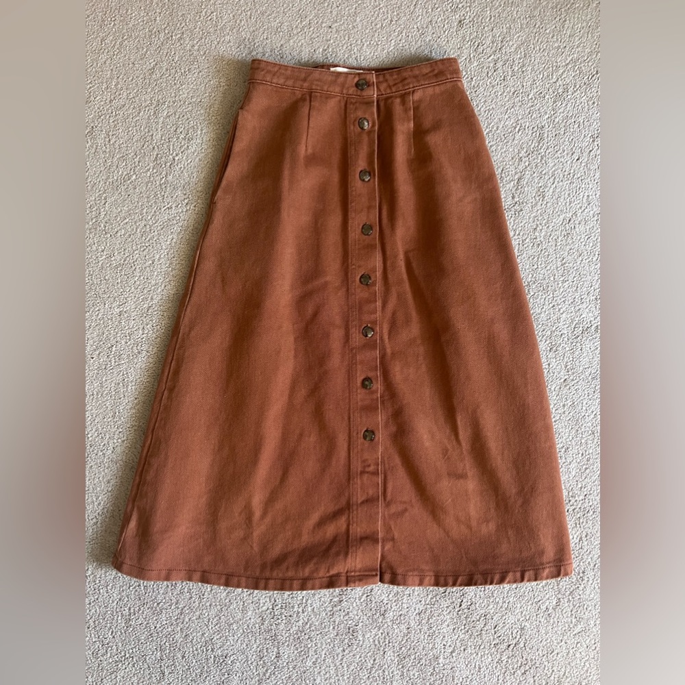 Modest Burnt Orange A-Line Button Up Midi Skirt
